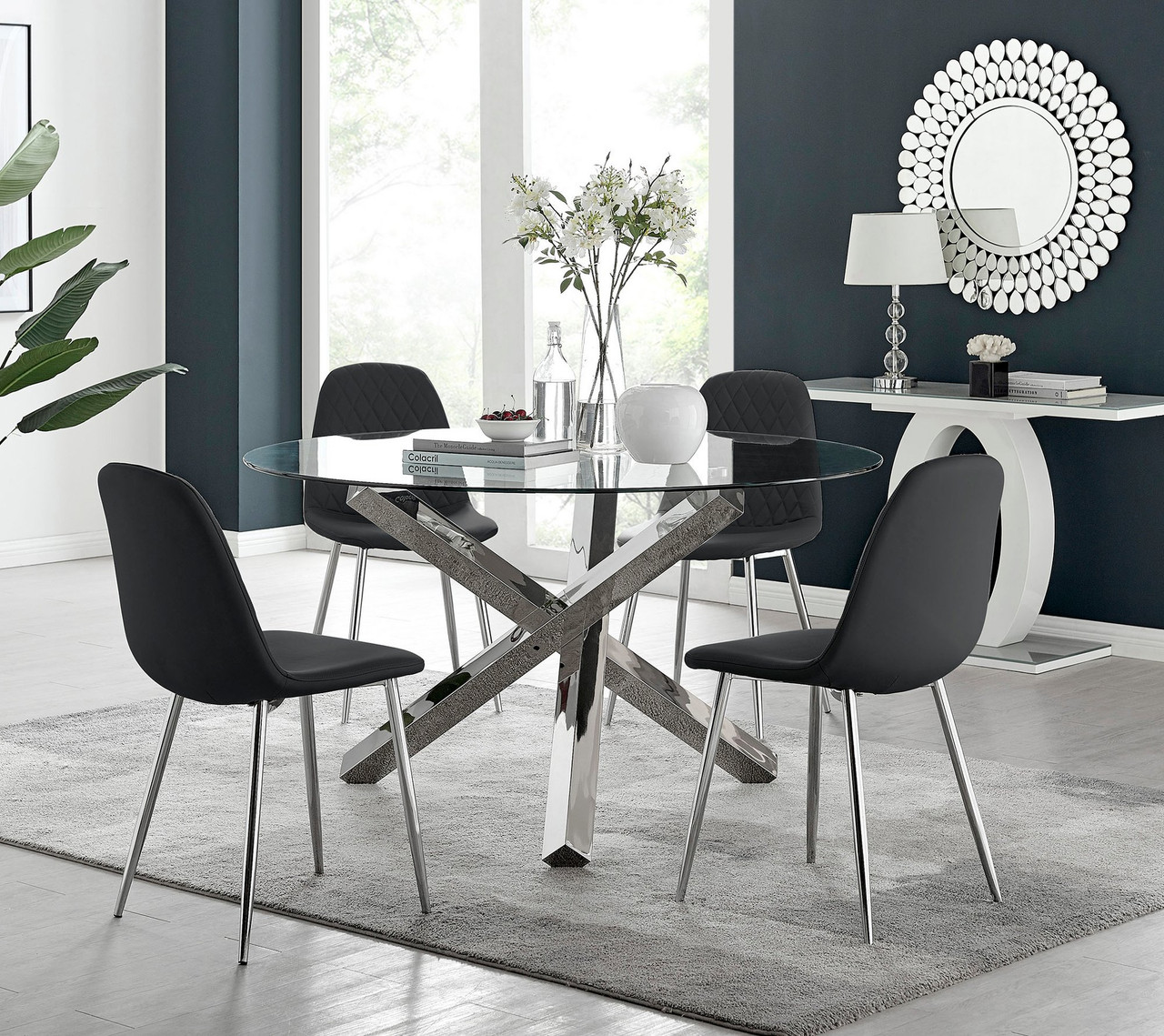 Large Vogue Dining Table Corona Silver Chairs Furniturebox