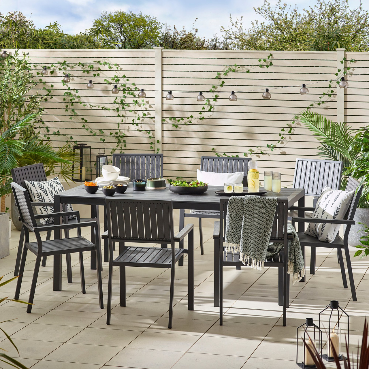 Dubai Grey Seat Outdoor Dining Set Garden Furniture - Technical View