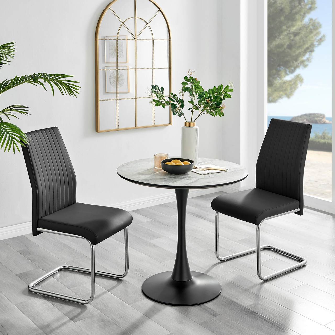 Elina White Marble Effect Round Dining Table Lorenzo Chairs 1