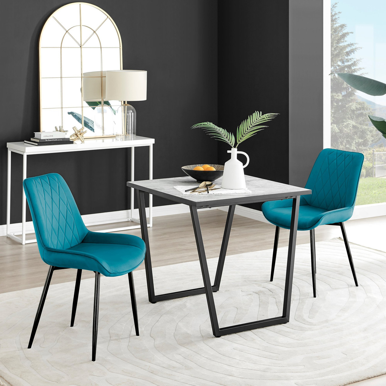 Carson Square White Marble Table Black Legs Pesaro Black Leg