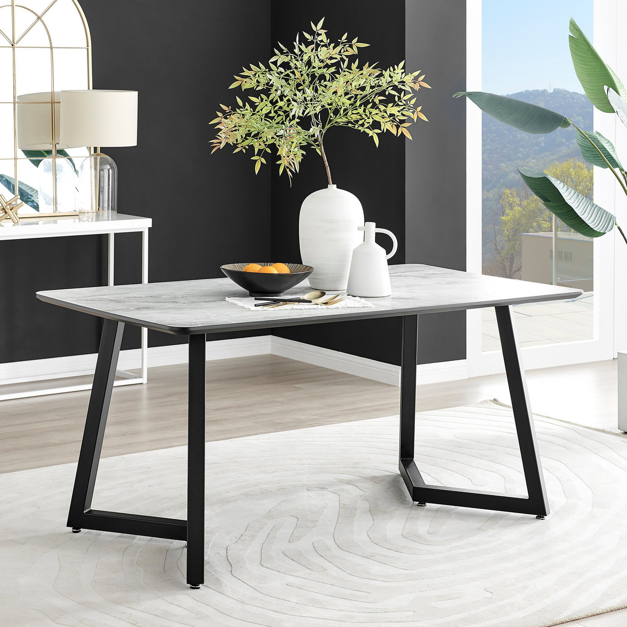 Carson Seat White Marble Black Leg Table Furniturebox UK