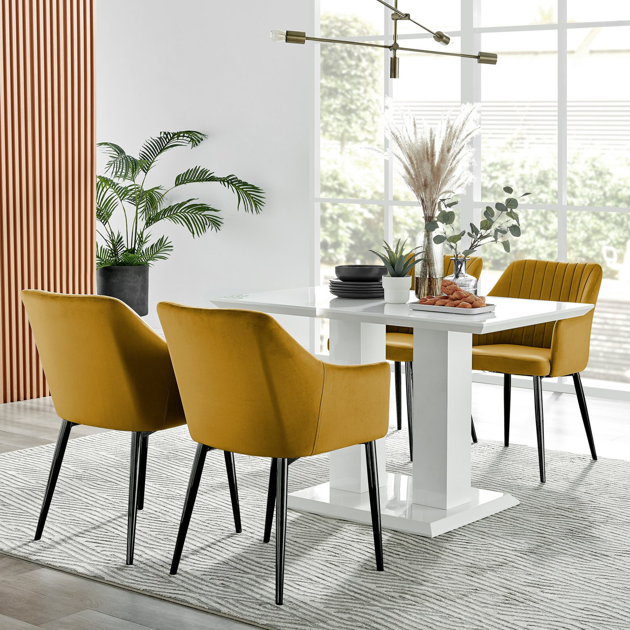 Imperia High Gloss White Dining Table Calla Black Leg Chairs