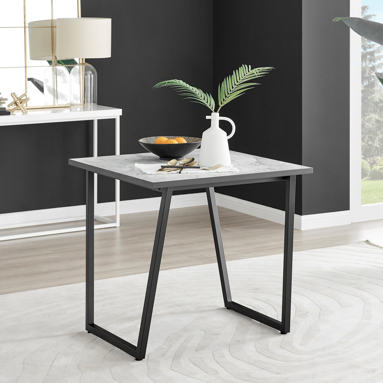 Carson Square White Marble Table Black Legs Furniturebox