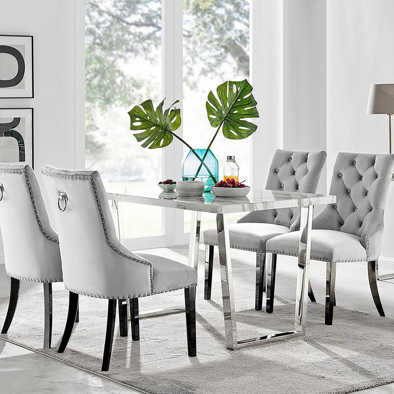 Marble Effect Dining Chairs With White Table Kylo White Marble