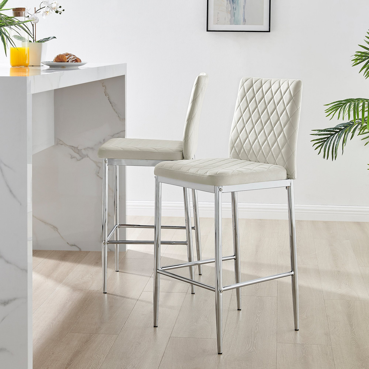 2x Milan Cream Velvet Silver Legs Dining Chairs