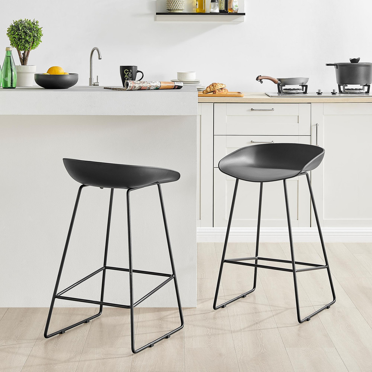 Harper Black Bar Stools Black Legs Set of Dining Chairs