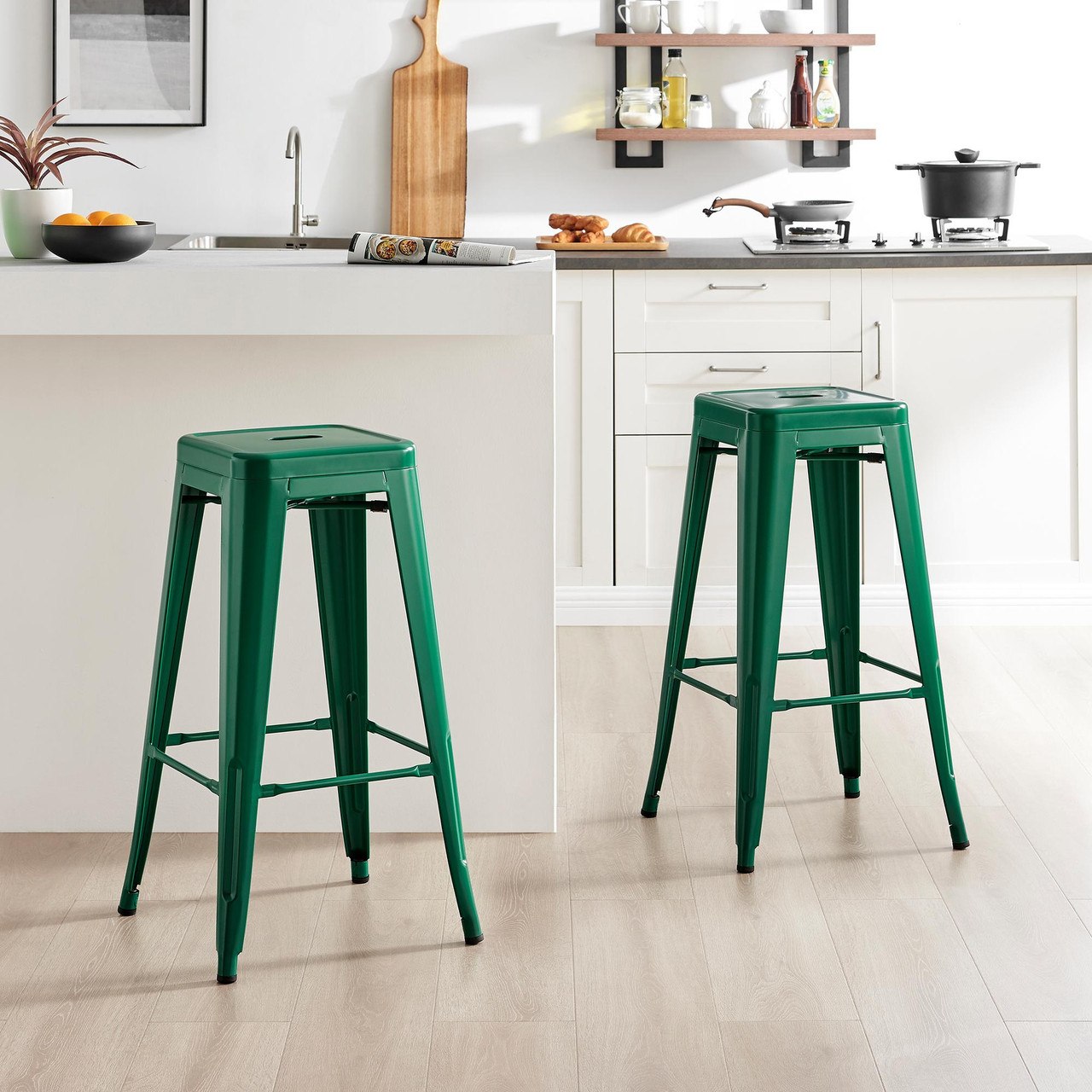 2x Colton Tolix Green Metal Bar Stool Dining Bar Stool