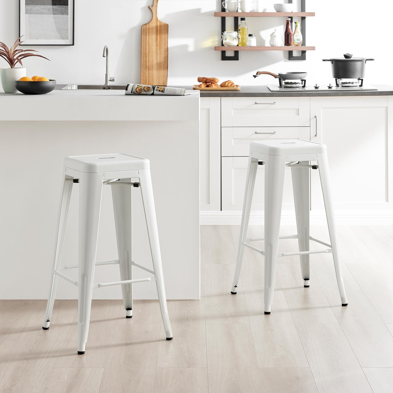 2x Colton Tolix White Metal Bar Stool Dining Bar Stool
