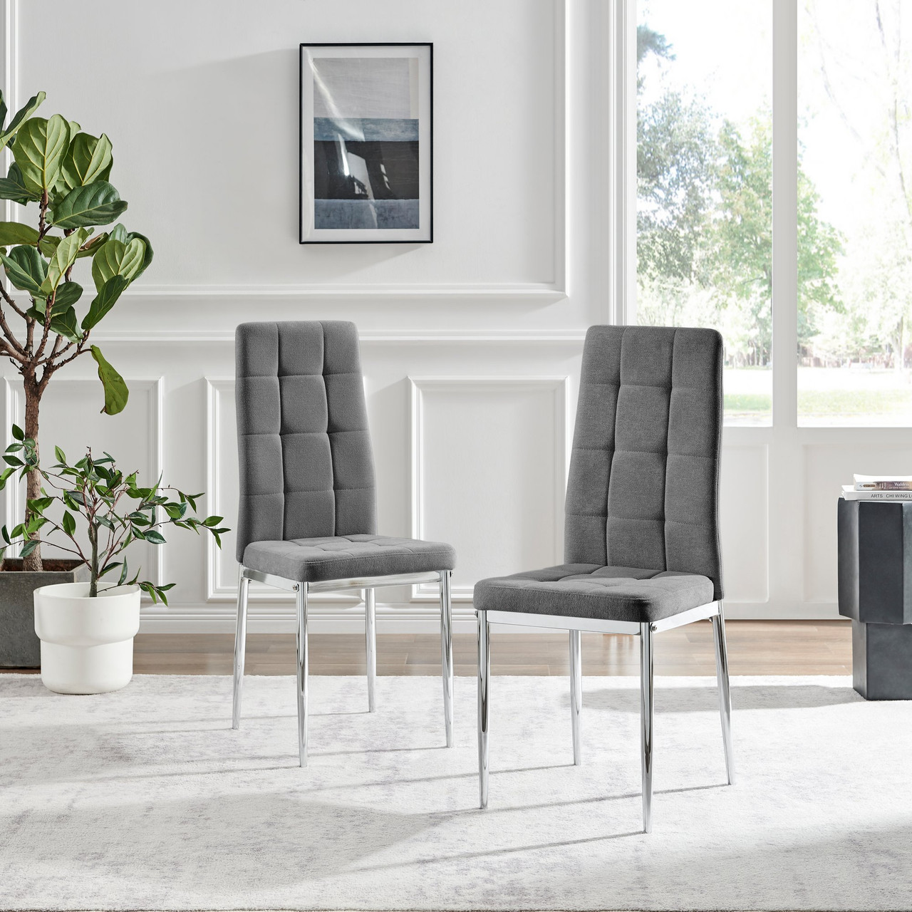 Paloma Silver Legs Grey Fabric Dining Chair Dining Chair