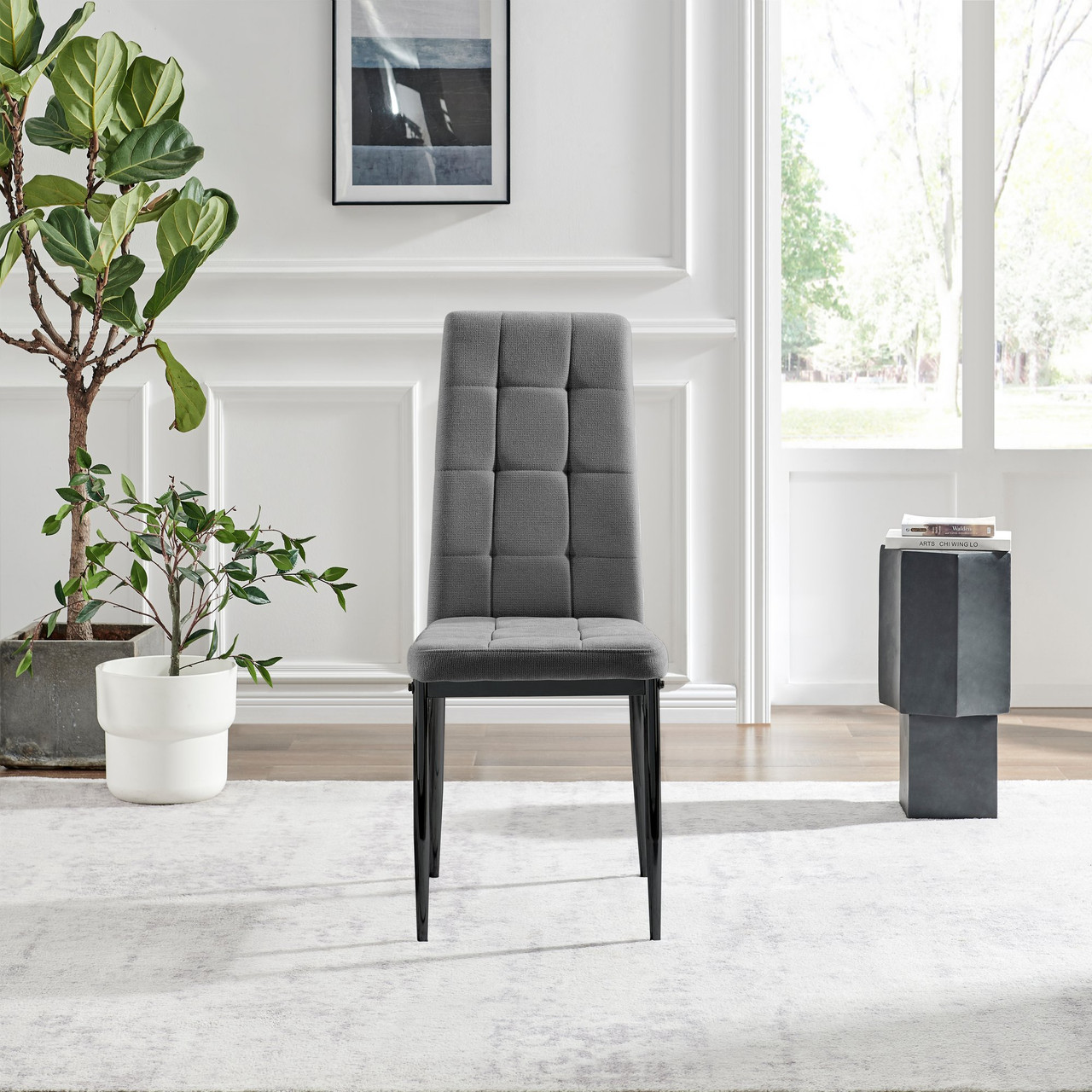 Paloma Black Legs Grey Fabric Dining Chair | Dining Chair