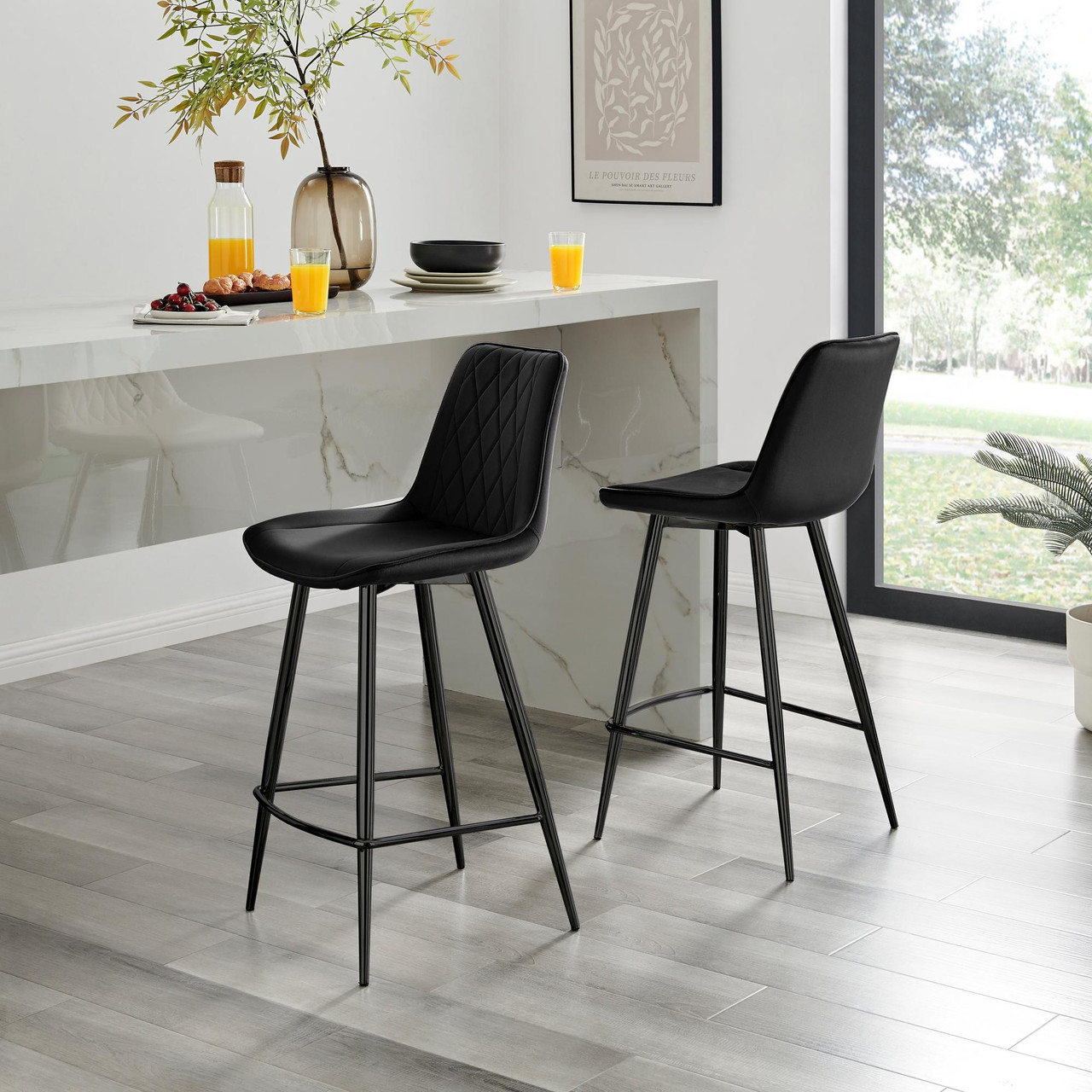 Pesaro Black Leg Black Velvet Bar Chair Dining Chair - Main Image