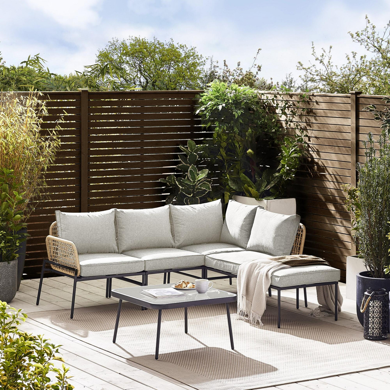 Maldives Beige Black Seat Garden Sofa|Outdoor Furniture