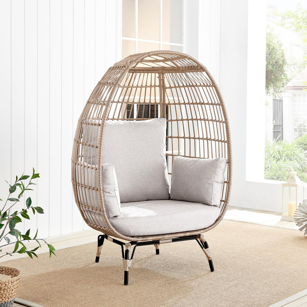 Egg Chair Beige Rattan Garden Chair Outdoor Furniture
