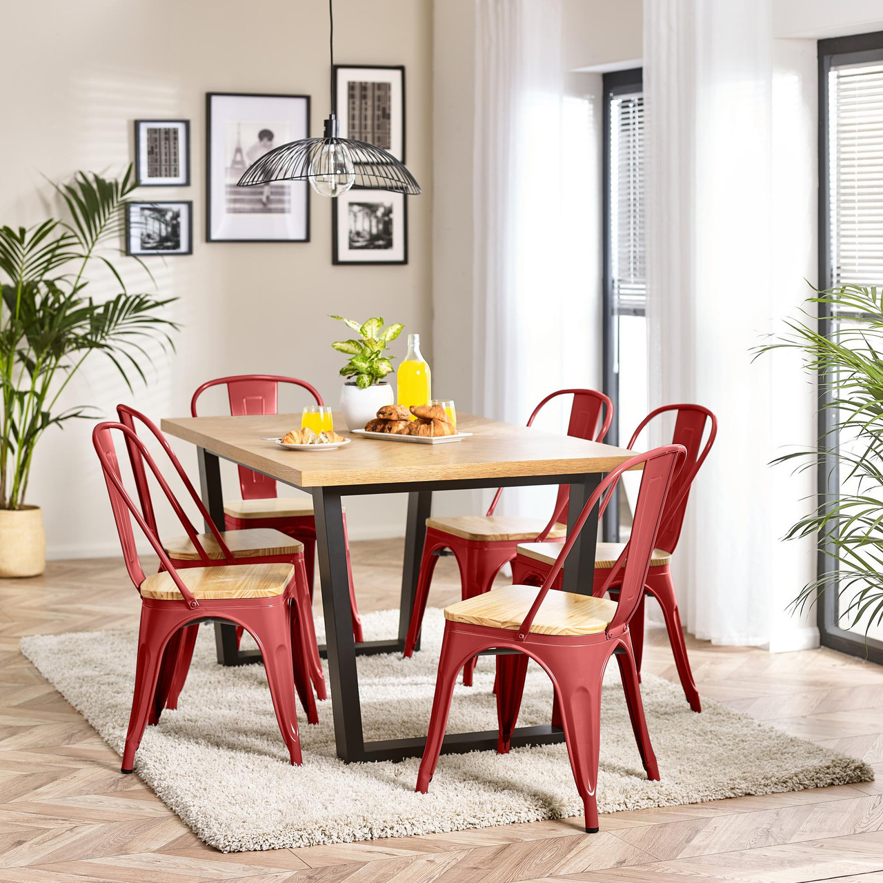 Cotswold Oak Black Leg Dining Table Colton Wooden Seat Metal