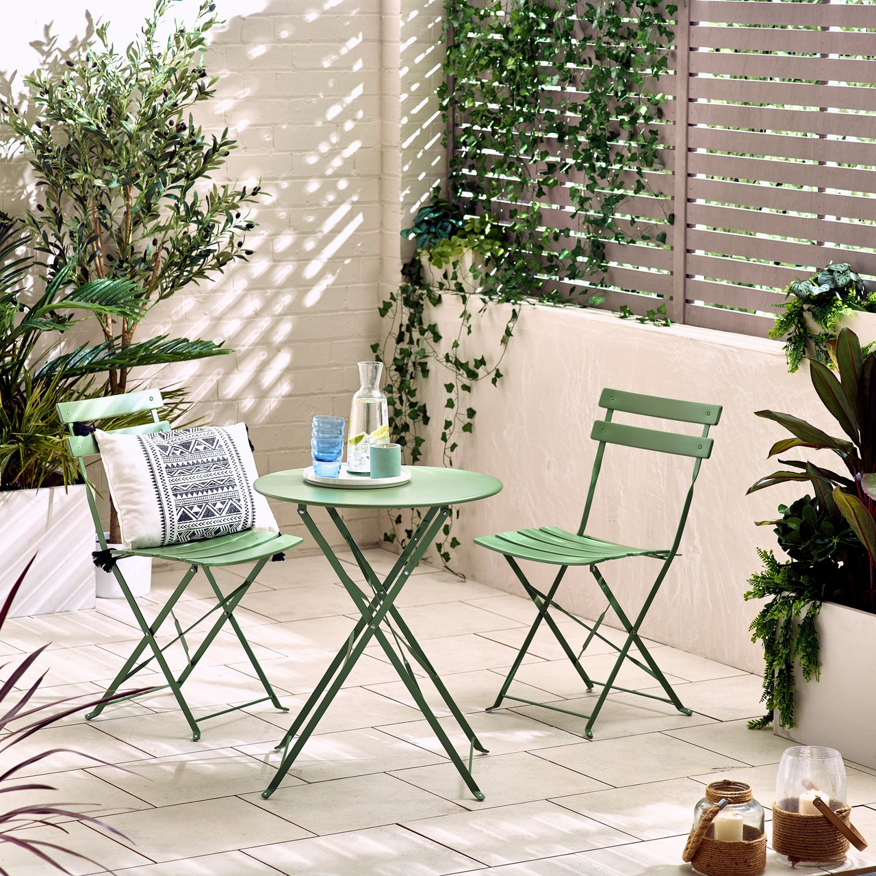 Cabo Green Metal Seat Garden Bistro Set Outdoor Furniture