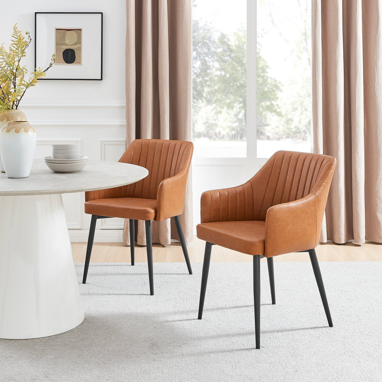 Calla 2x Tan Faux Leather Black Leg Chair | Dining Chair