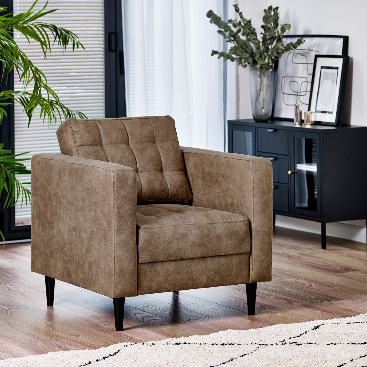 Jolene Brown Faux Leather Armchair Living Room Furniture