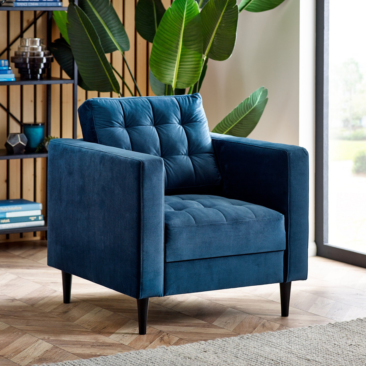 Jolene Navy Blue Velvet Armchair Living Room Furniture