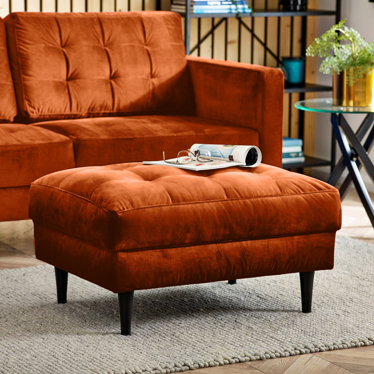 Orange Velvet Velvet Armchair And Footstool Burnt Orange Velvet