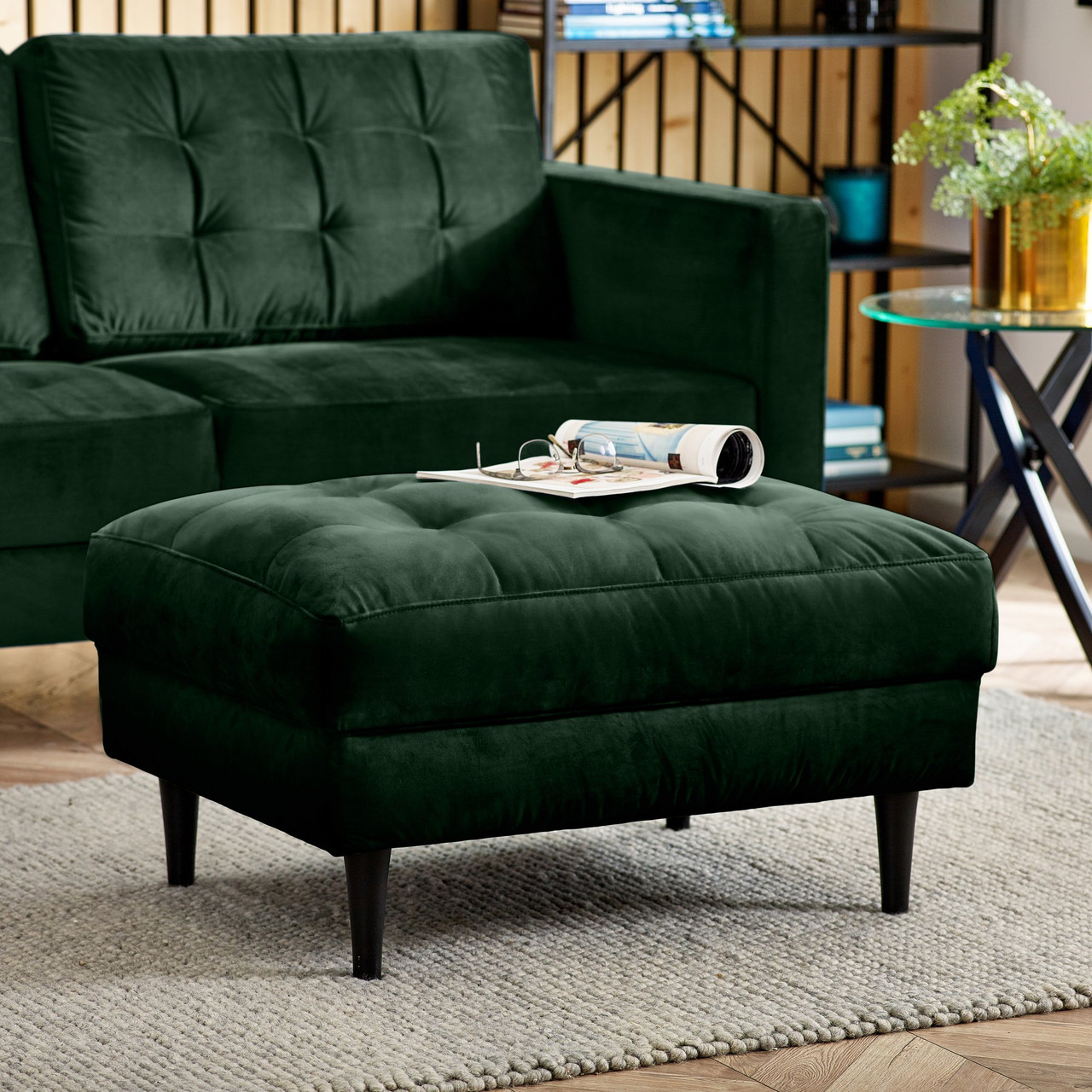 Jolene Green Velvet Footstool Living Room Furniture