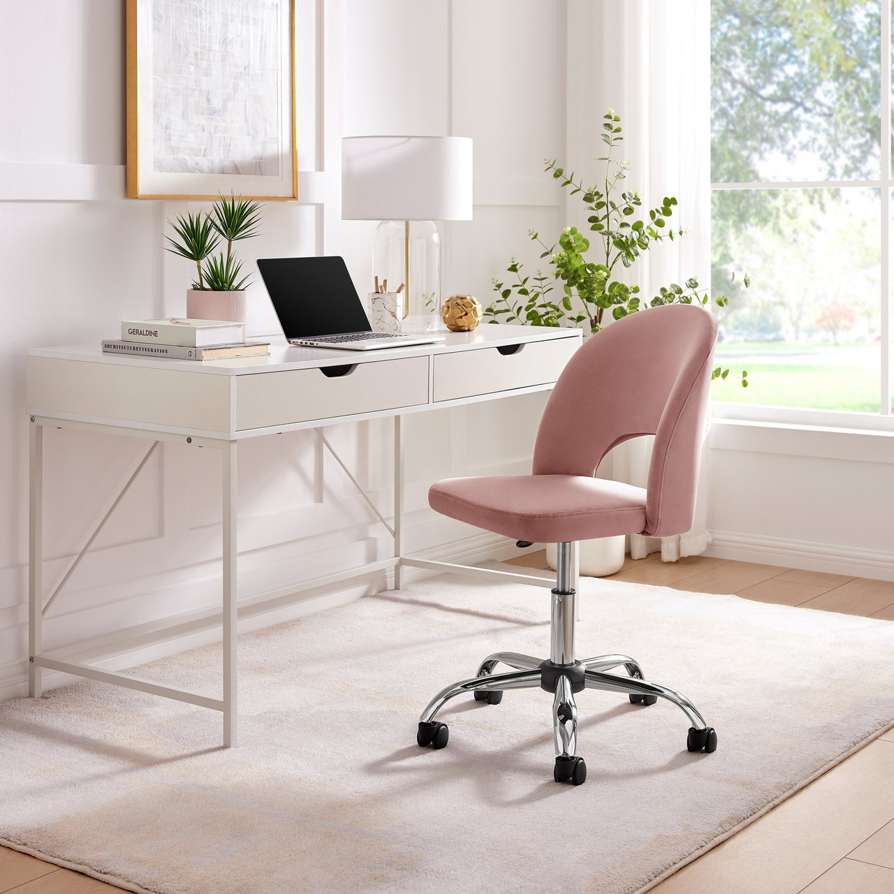Courtney Pink Velvet Silver Office Chair Office Furniture