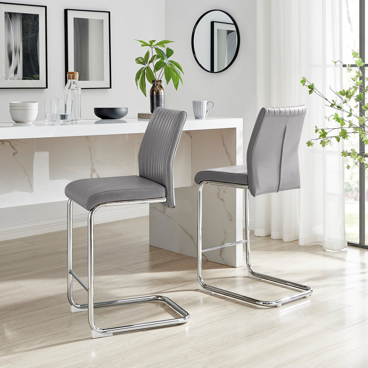grey faux grey and chrome chairs