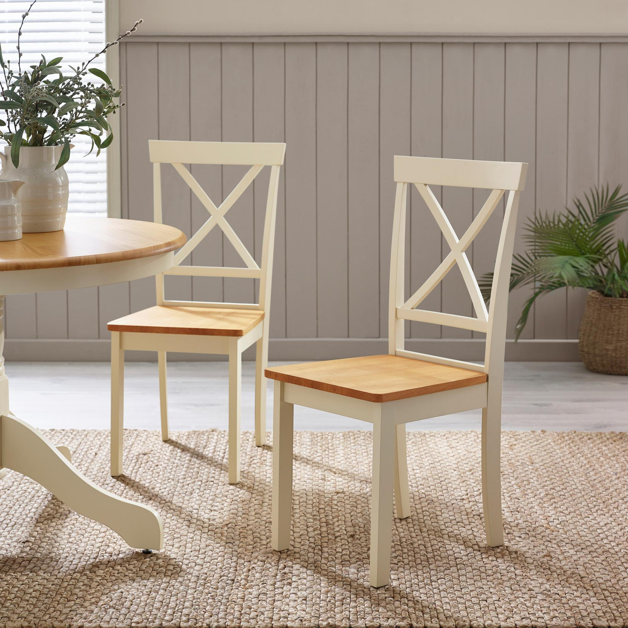 Milford Cream Oak Cross Back Chairs Dining Chairs