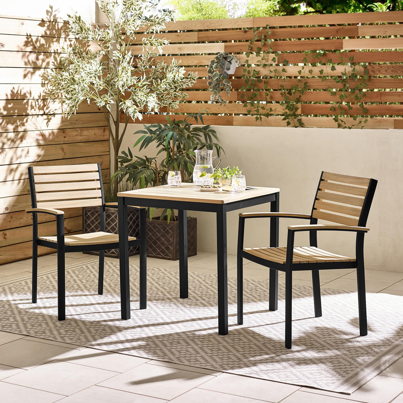 Malva Seat Wood Black Dining Set Outdoor Furniture