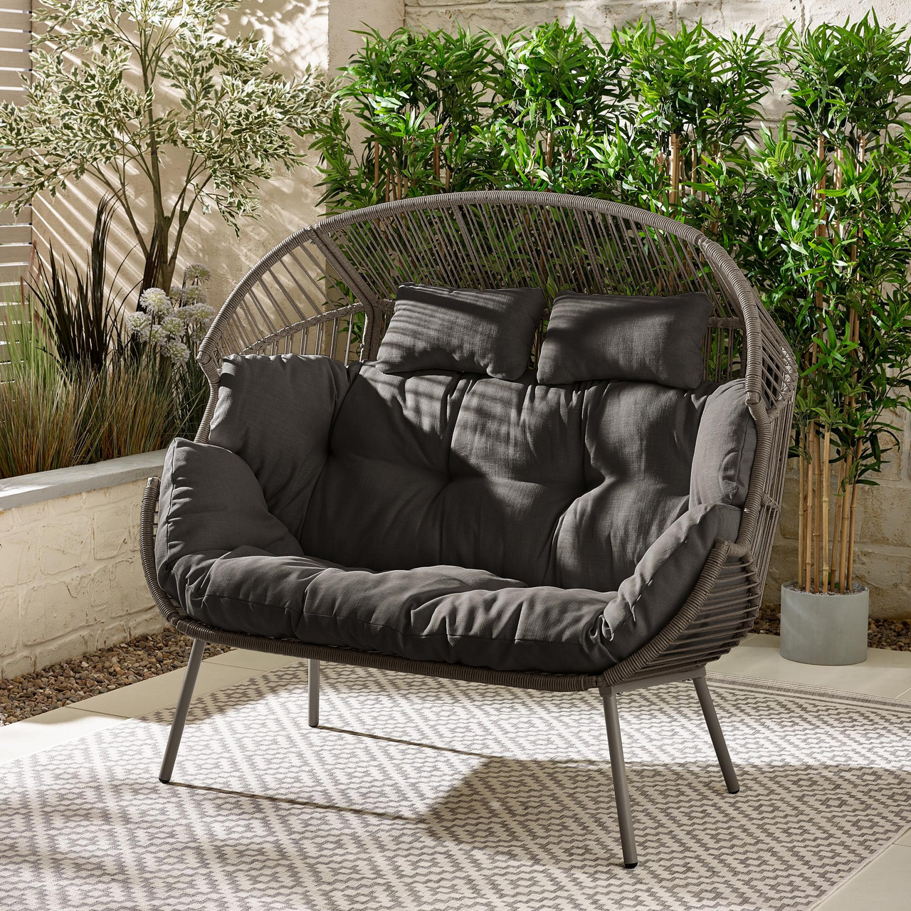 Grey Rattan Double Egg Seat Outdoor Garden Furniture