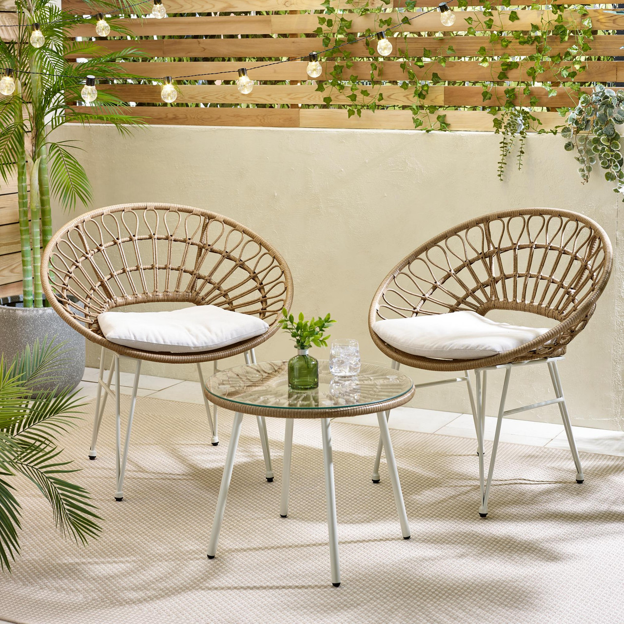 Crete Beige Rattan Table Chairs Set Outdoor Furniture