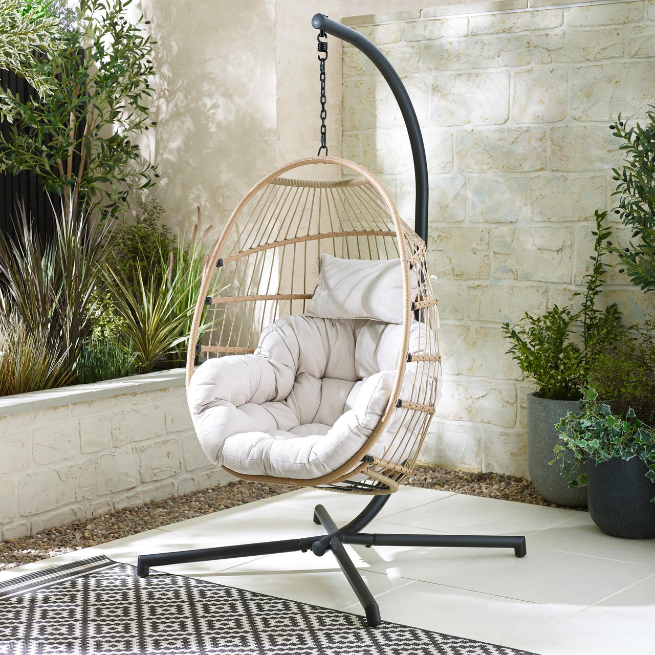 Furniture Round Swing Chair With Stand Wicker Hanging Free
