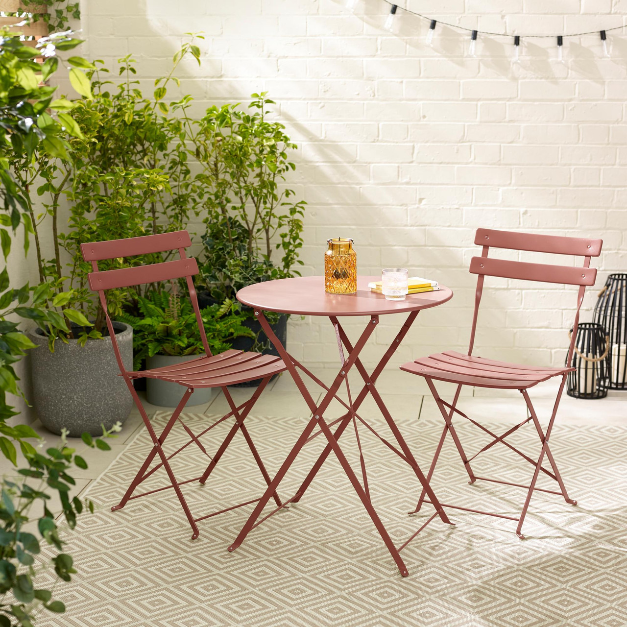 Folding Chairs Small Garden Table And Two Chairs Cabo Pink Metal