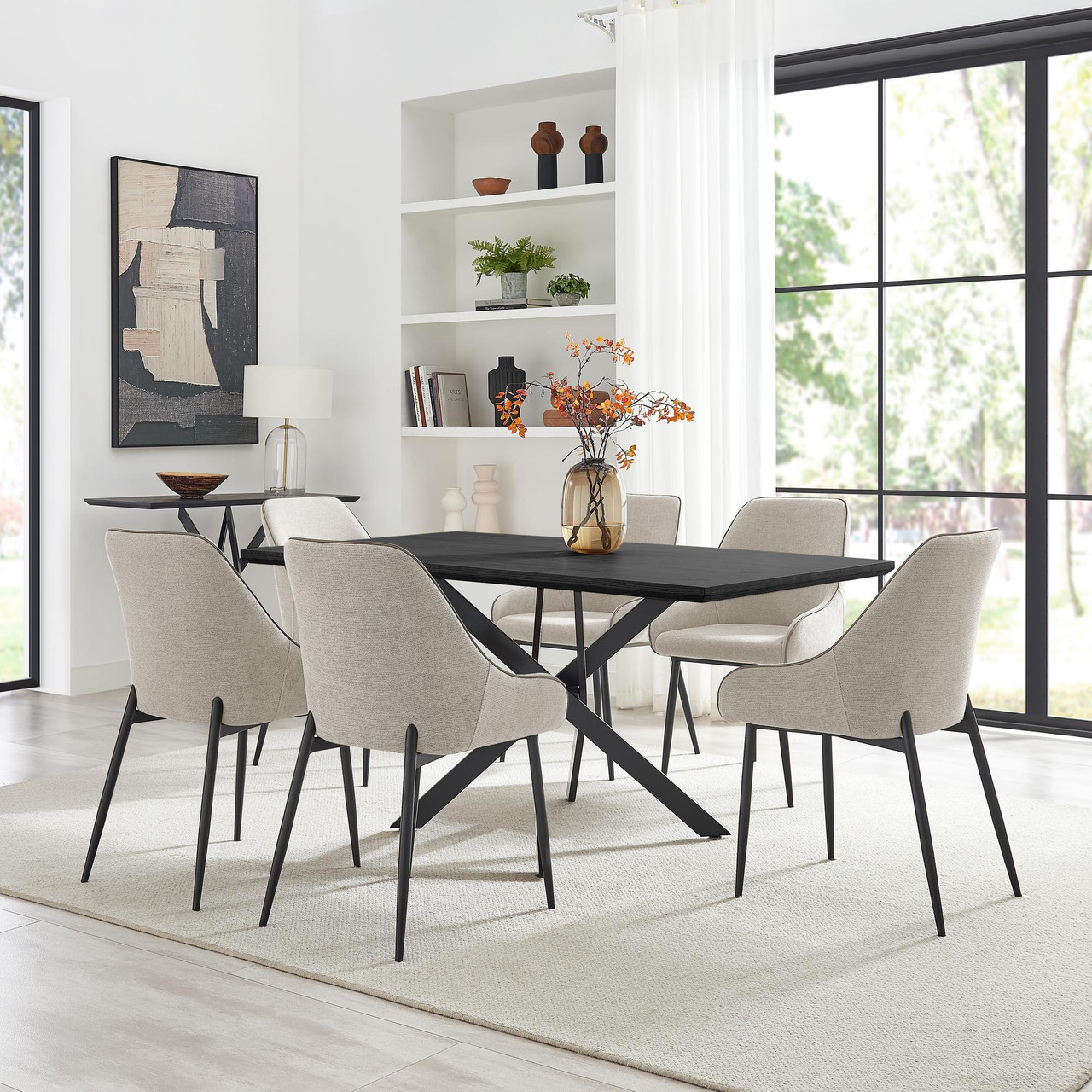 Leonardo Black Top Dining Table Beaumont Fabric Chairs
