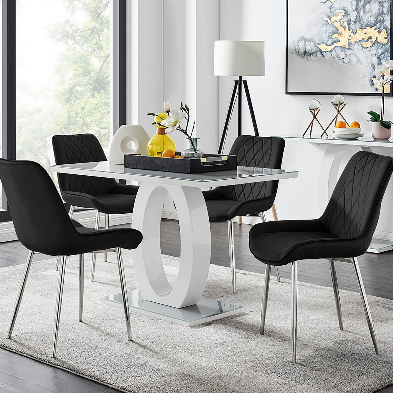 Giovani Grey Dining Table Pesaro Silver Leg Chairs