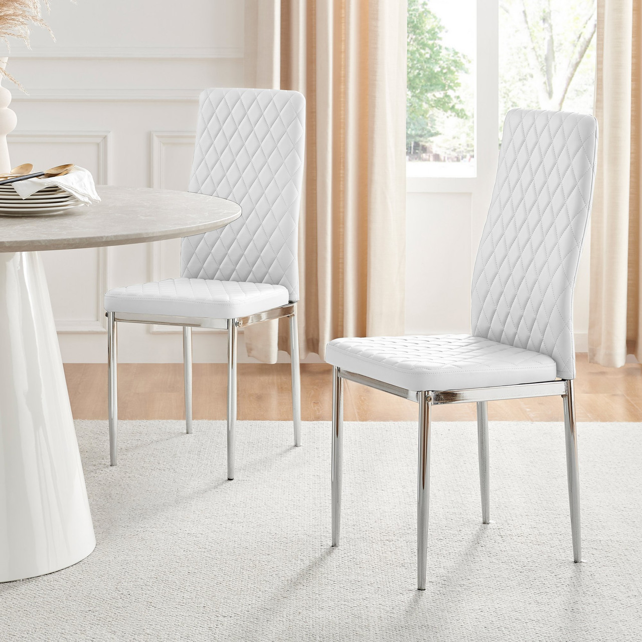 White faux leather dining shop chairs