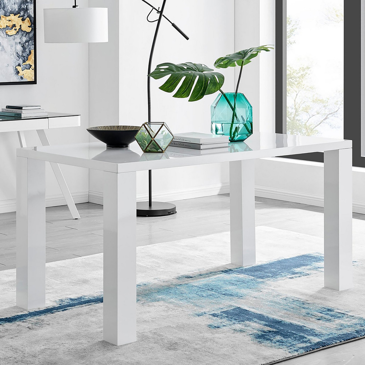 Minimalist All White High Gloss Dining Table Seater