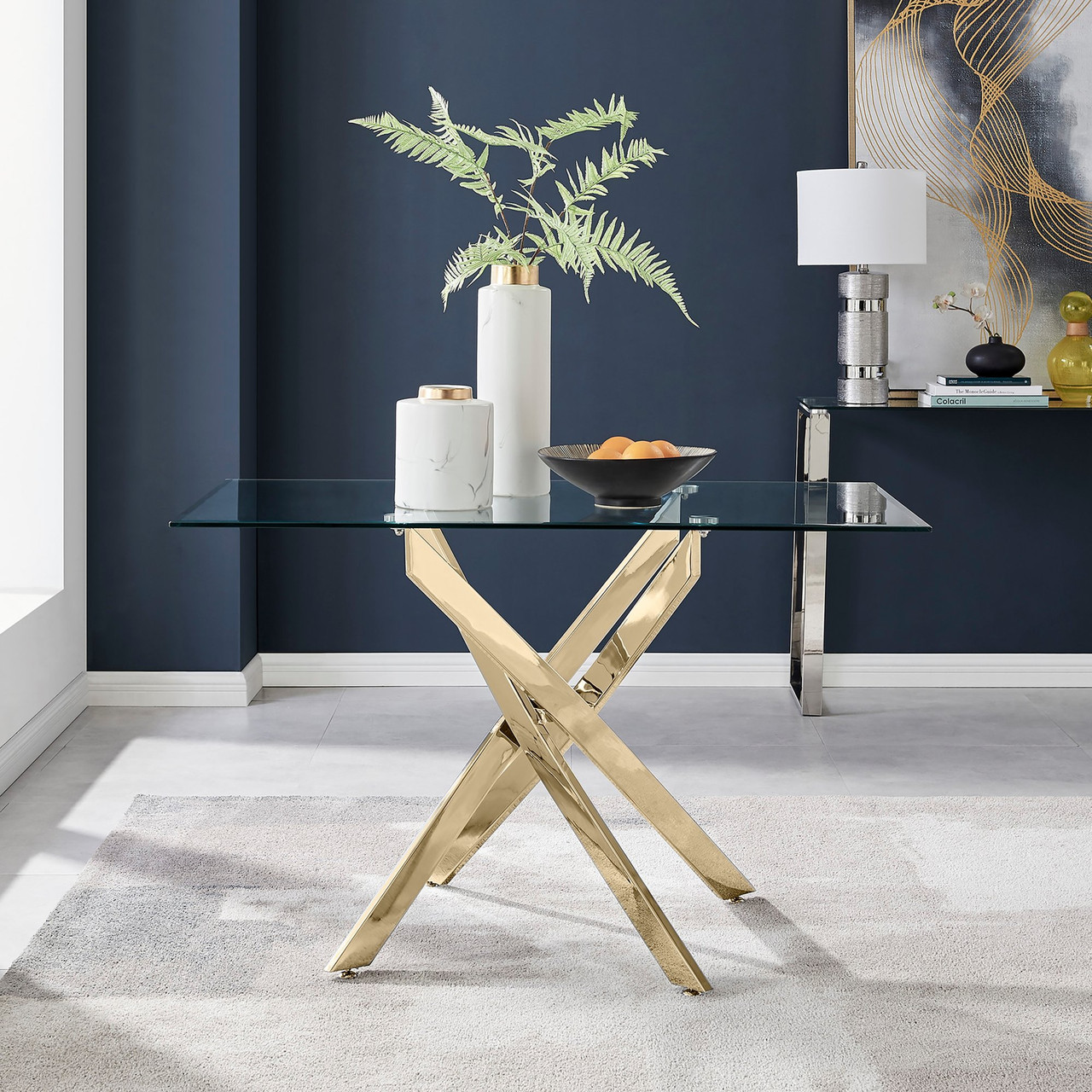 Leonardo Glass Gold Seat Dining Table Dining Furniture