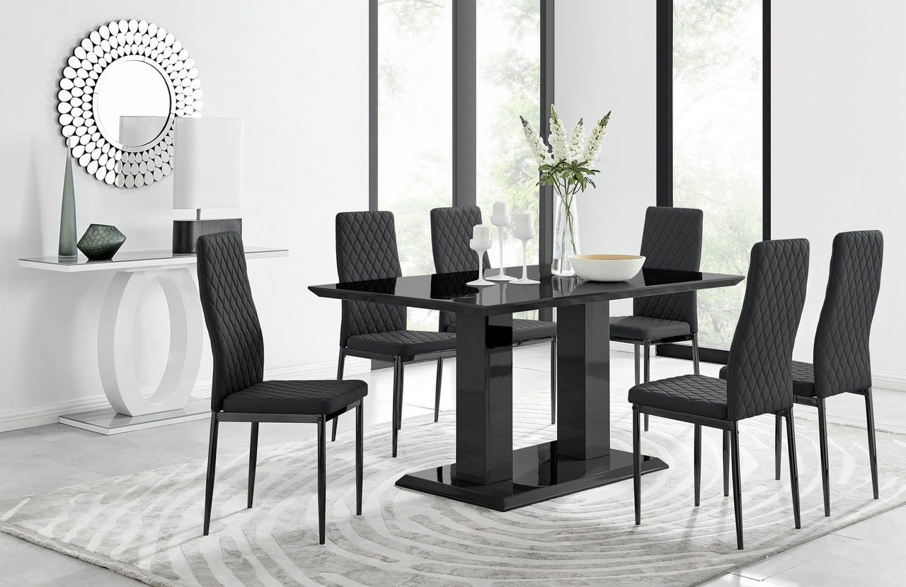 Imperia 6 Black Dining Table and 6 Milan Black Leg Chairs | Furniturebox UK