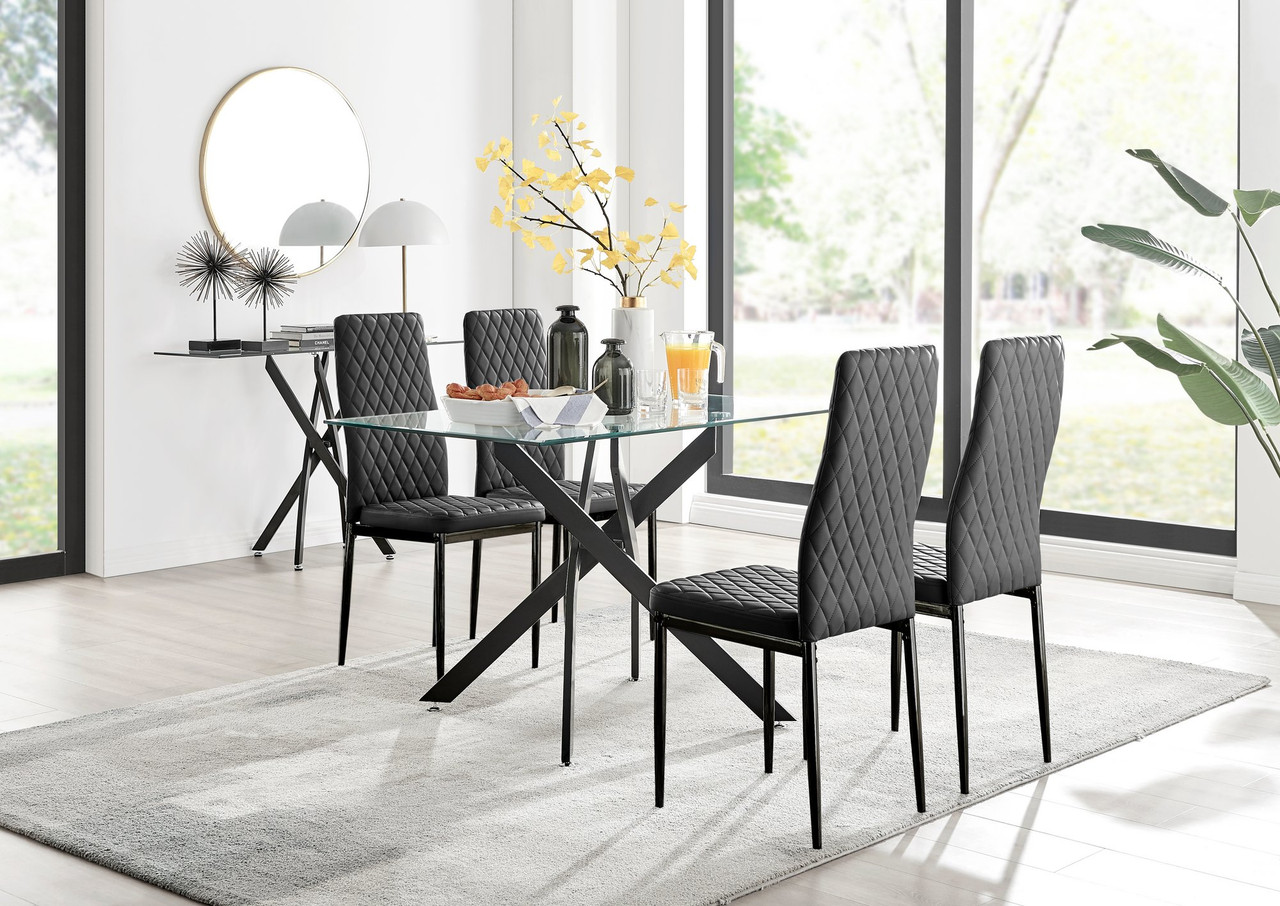 Leonardo Glass Dining Table Black 4 Milan Leather Chairs