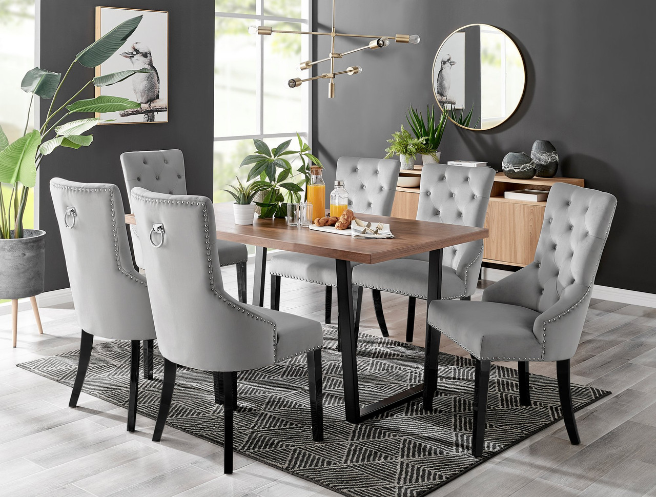 Kylo Brown Wood Effect Dining Table & 6 Belgravia Black Leg Chairs ...