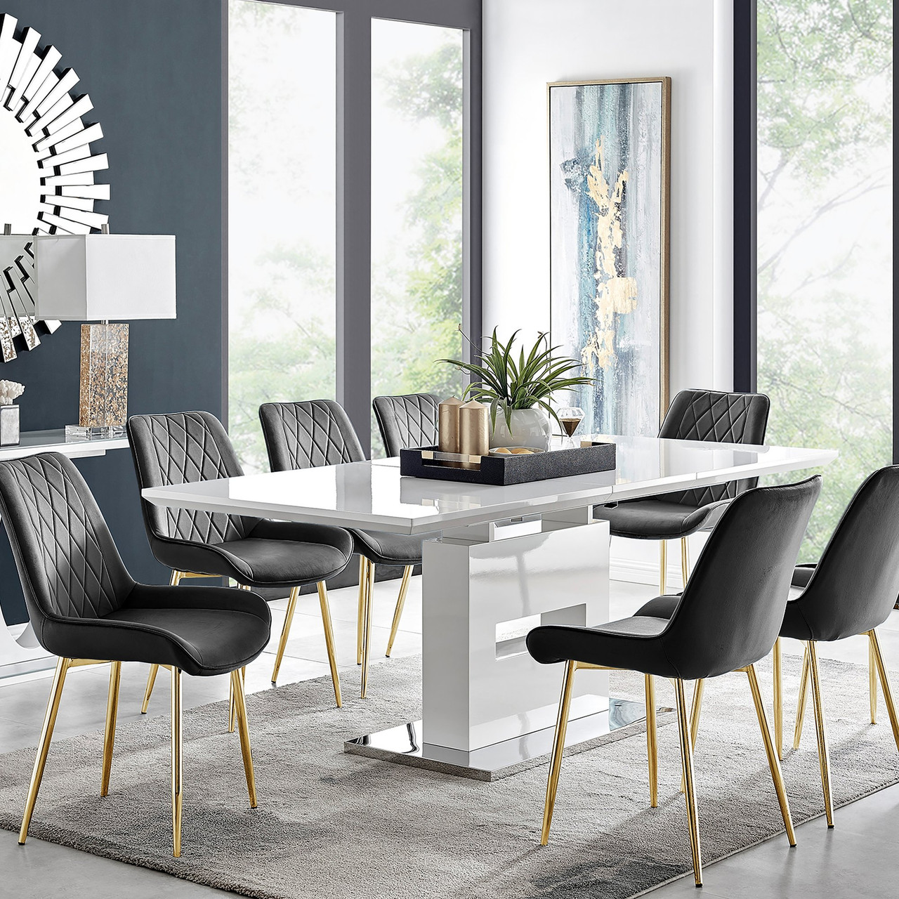 Table And Chairs Extending Marble Effect Dining Table Marble