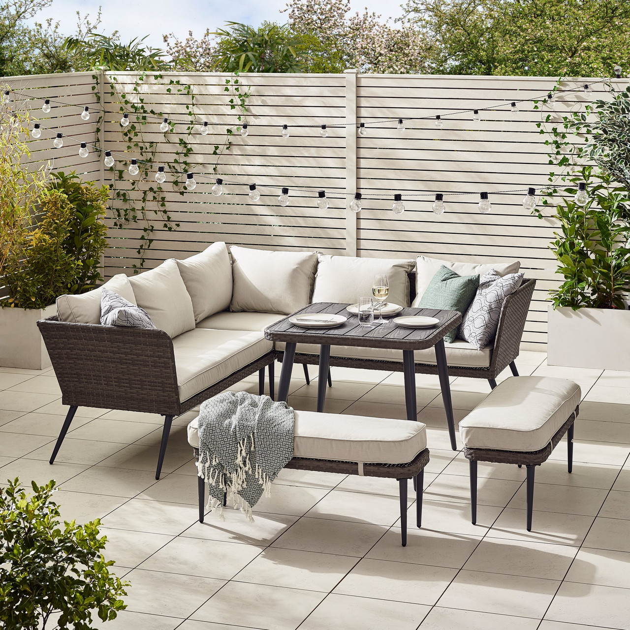 Seychelles Grey Seat Outdoor Dining Sofa Set Garden Furniture