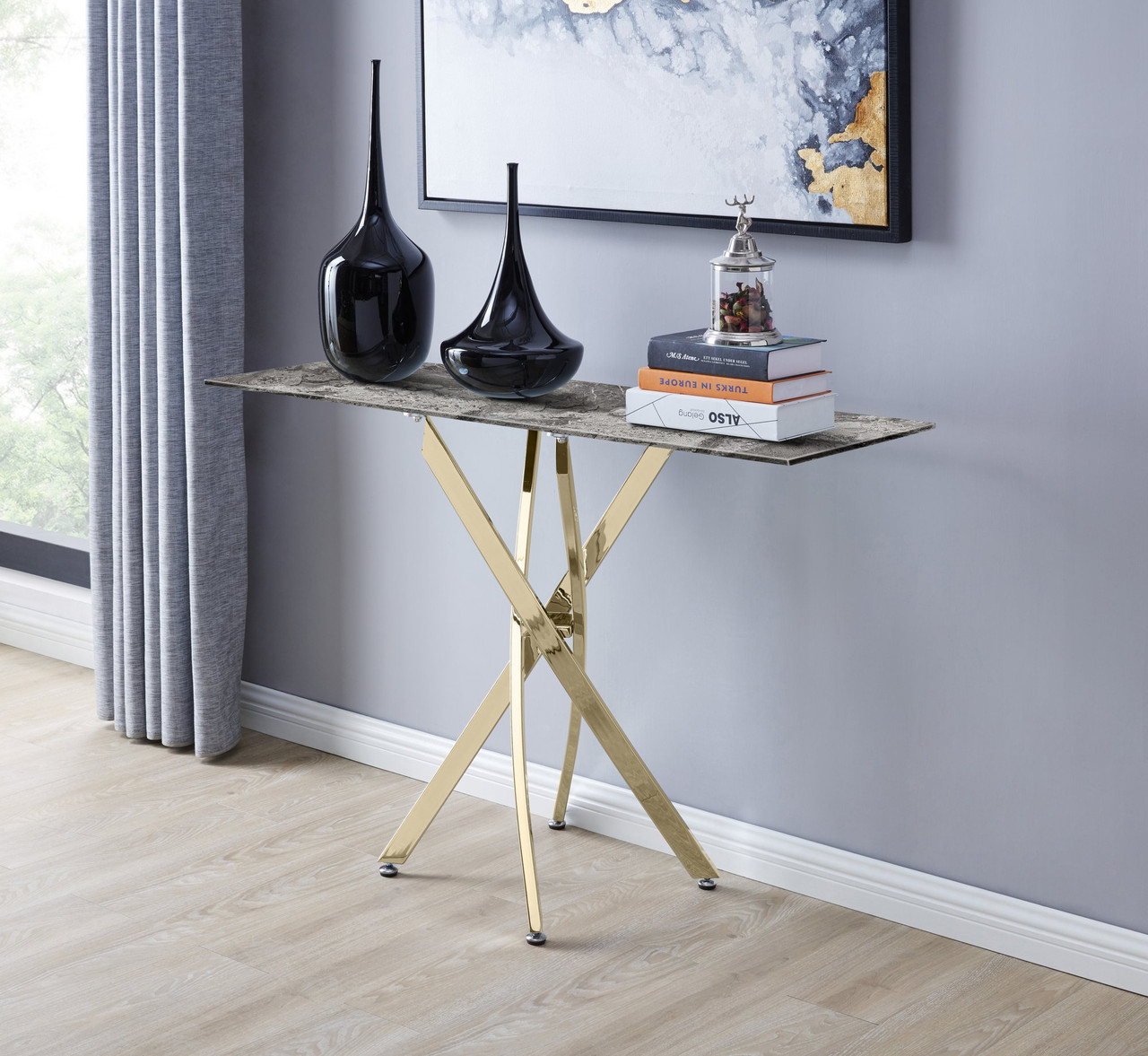 Grey and clearance gold console table