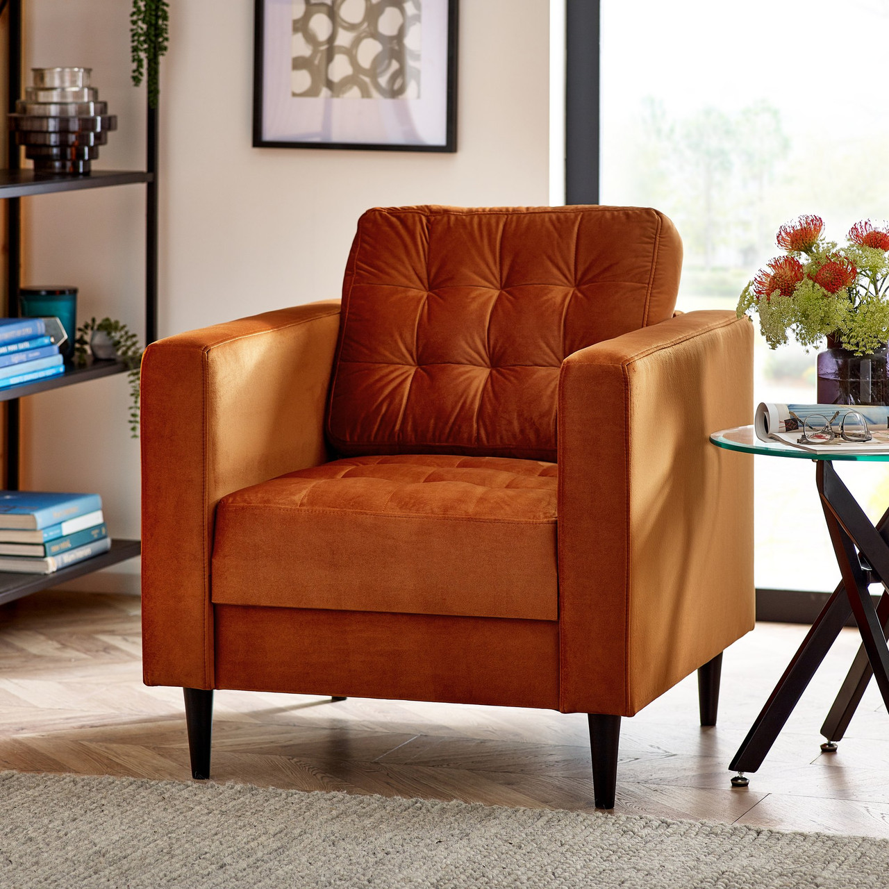 Jolene Burnt Orange Velvet Armchair Living Room Furniture