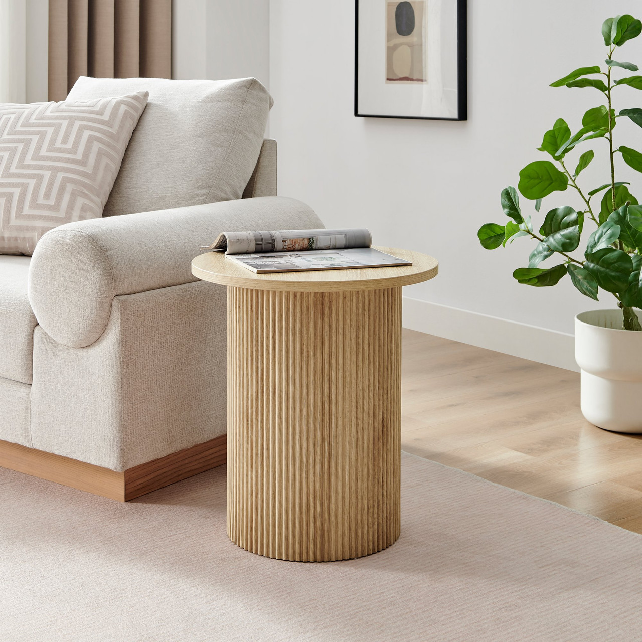 Penrose Oak Round Wood Side Table | Living Room Furniture