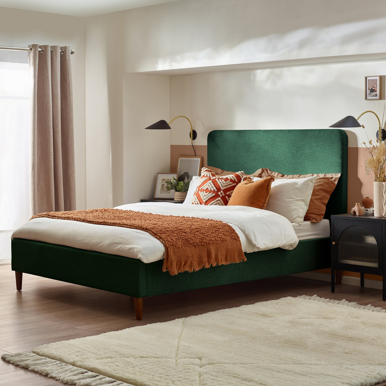 Romy Green Bed Eco Recycled Fabric | King Size Bed Frame