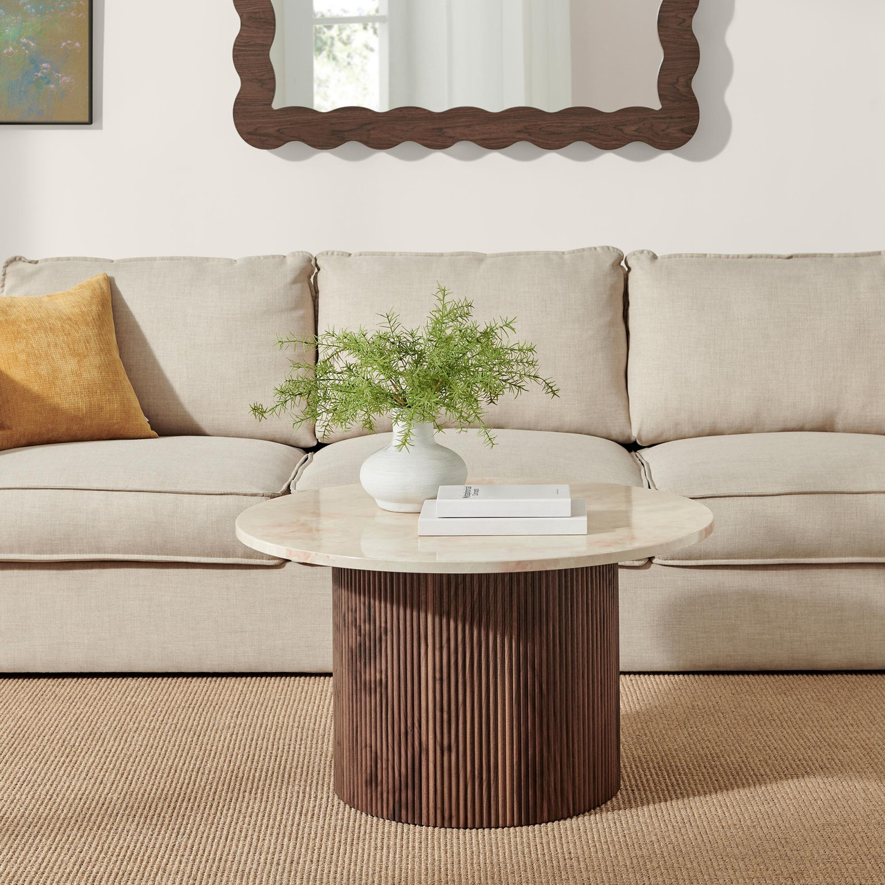 Penrose Walnut Marble Round Coffee Table |Living Room
