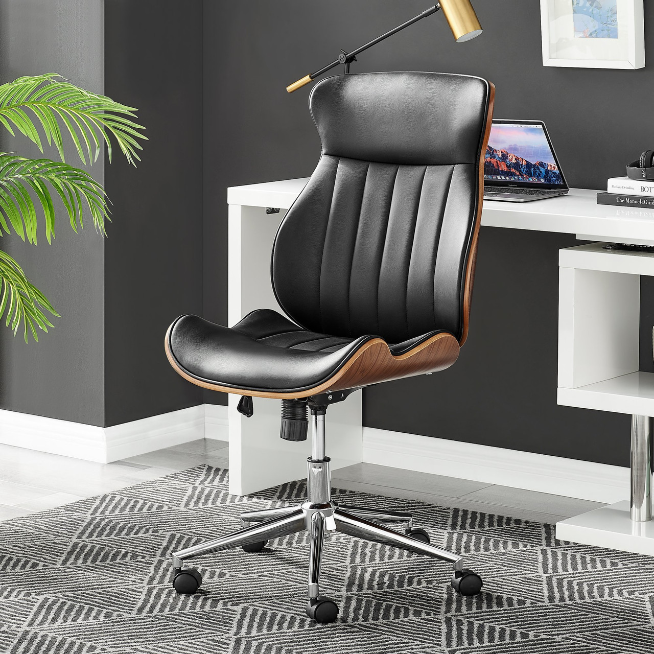 Parker Black Faux Leather Wood Back Office Chair Furniturebox UK