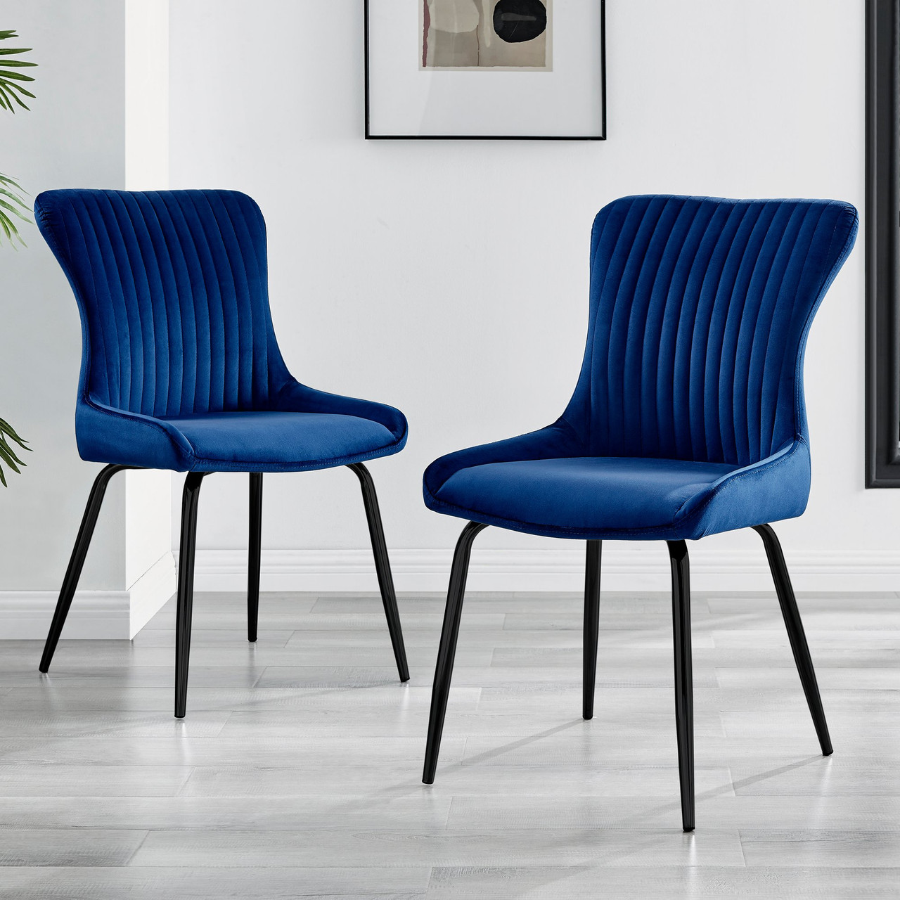 2x Nora Blue Velvet Black Leg Dining Chairs | Furniturebox UK