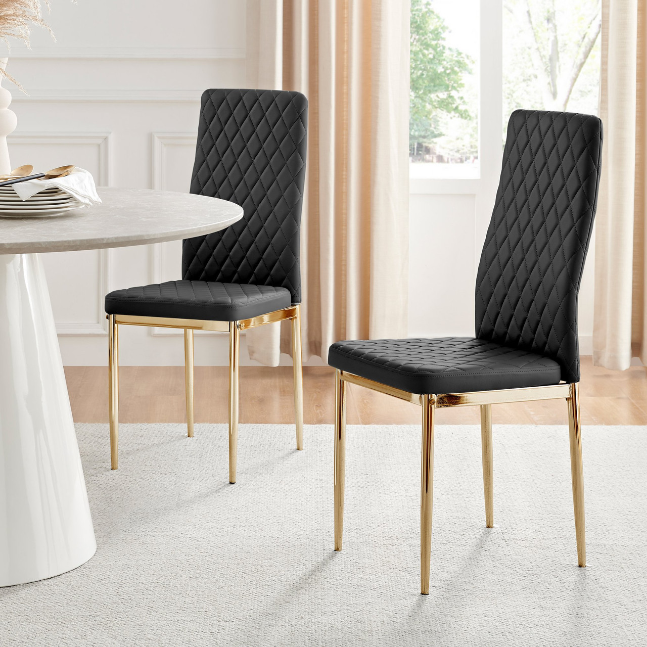 4x Milan Black Faux Leather Dining Chairs | Furniturebox